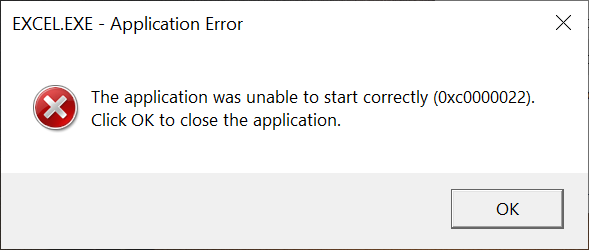 Application Error: The application was unable to start correctly 