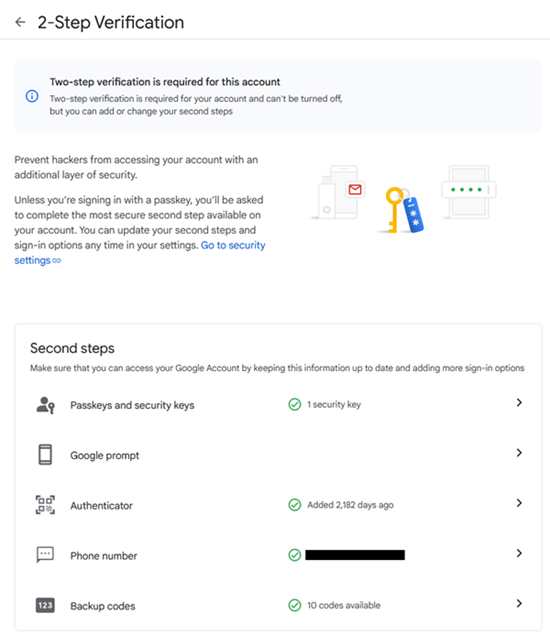 Google two-factor authentication: Managing your two-factor methods 